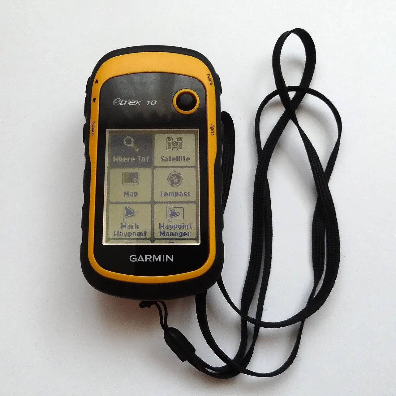A Garmin eTrex 10 handheld GPS unit, a paperless navigator used by climbers who want a real GPS receiver instead of a phone app.