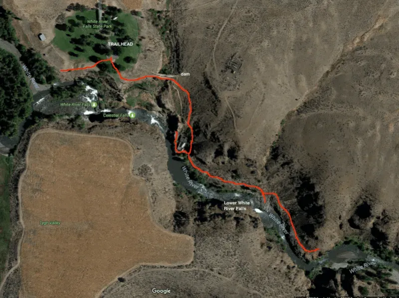 Map of trails and waterfalls at White River Falls State Park
