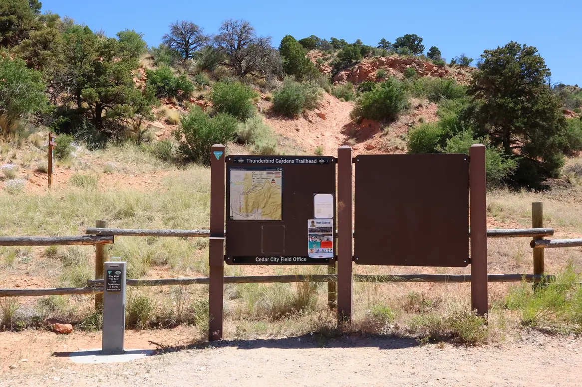 A BLM kiosk displaying a map of the Thunderbird Gardens area in Utah