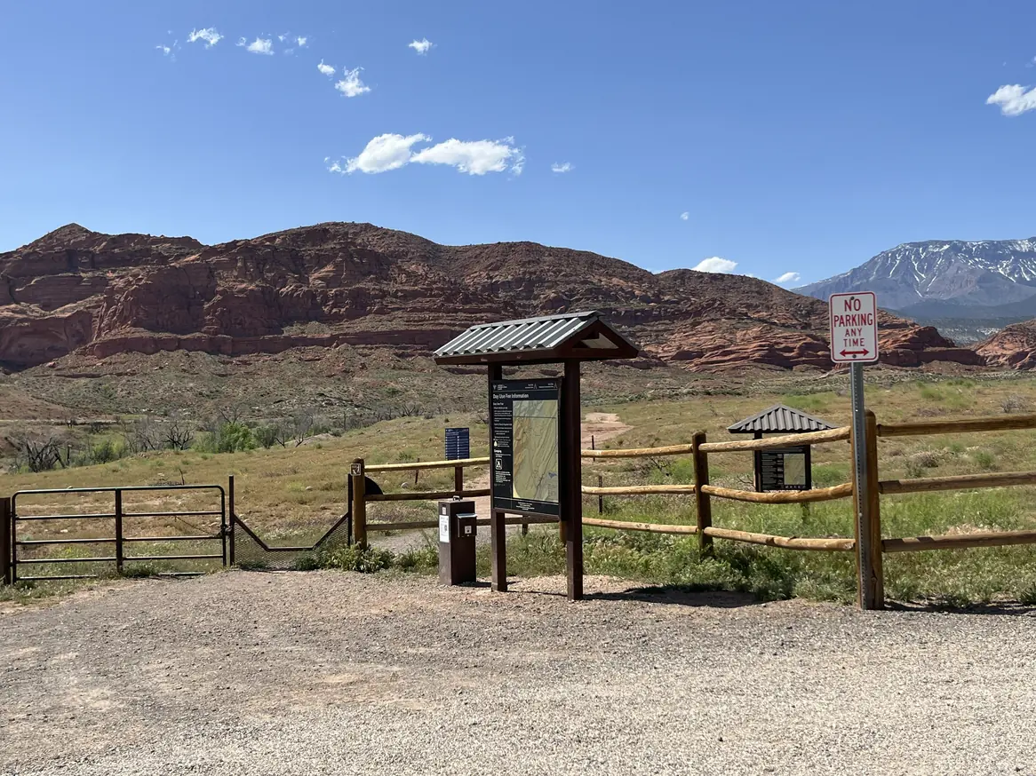 A BLM information kiosk at a trailhead entrance on public land in Utah