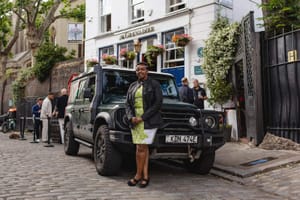 Becky Kim and Bonnie Koko in front of The Grenadier pub in London after their 28,254-mile Cape-to-Cape drive.